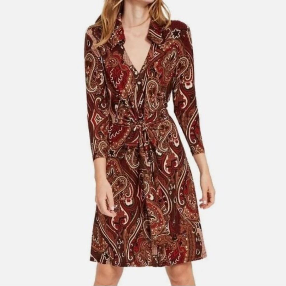 NWOT Tommy Hilfiger Highland Paisley Jersey Twist Front Shirtdress Size 8 Medium